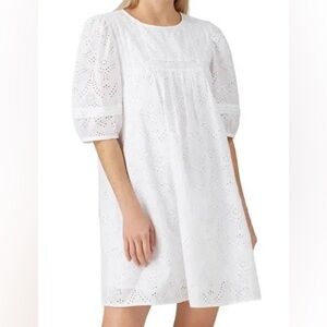 Sanctuary White Eyelet “Love Story” Eyelet Puffed Sleeve Mini Dress